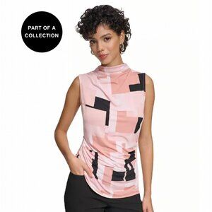 Women's Geometric-Print Mock-Neck Top